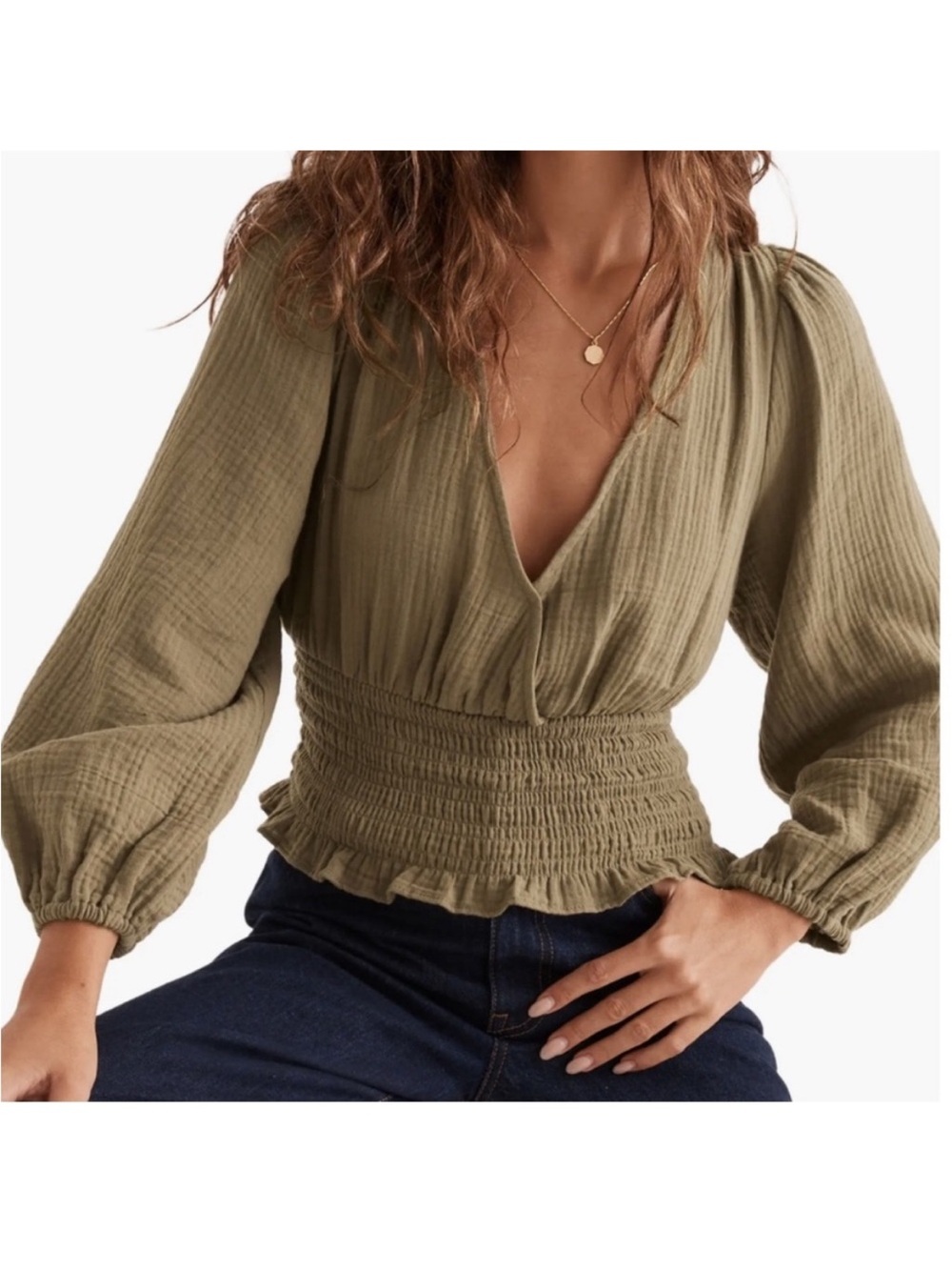 Madewell Long Sleeve Julianne Smocked Waist Top